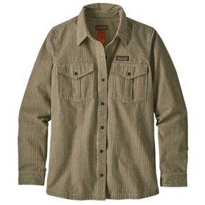 Patagonia Womens Hickory Stripe Sediment Farrier's Shirt Organic Cotton Hemp XS